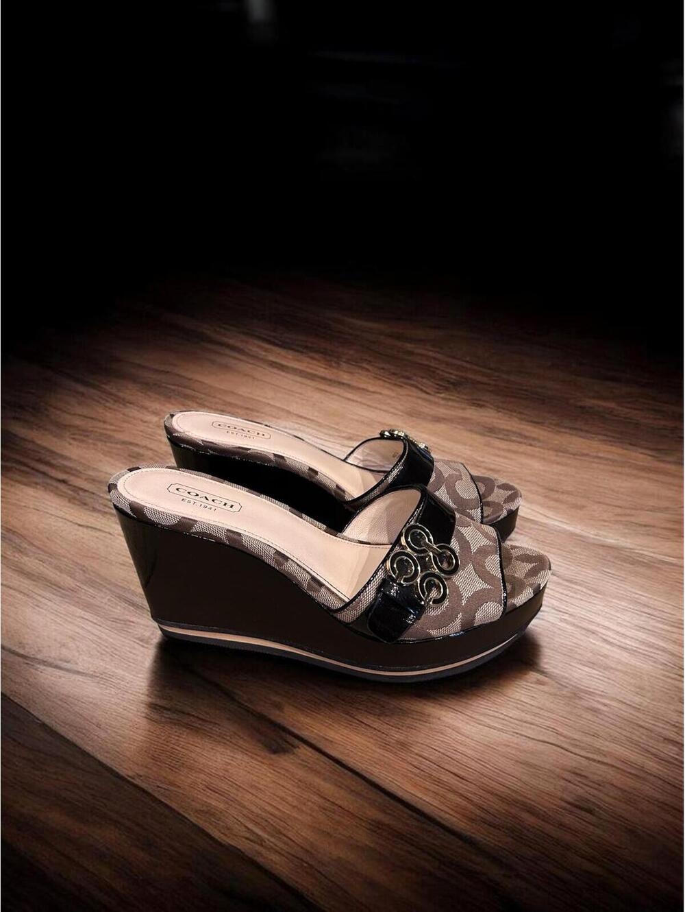Coach Geri Canvas 4" Wedge Mule Sandals Size 7 - Picture 5 of 10